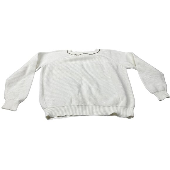 Brunello Cucinelli Womens White Knit Sweater With Metallic Trim Detail Size L Ma - Picture 7 of 11